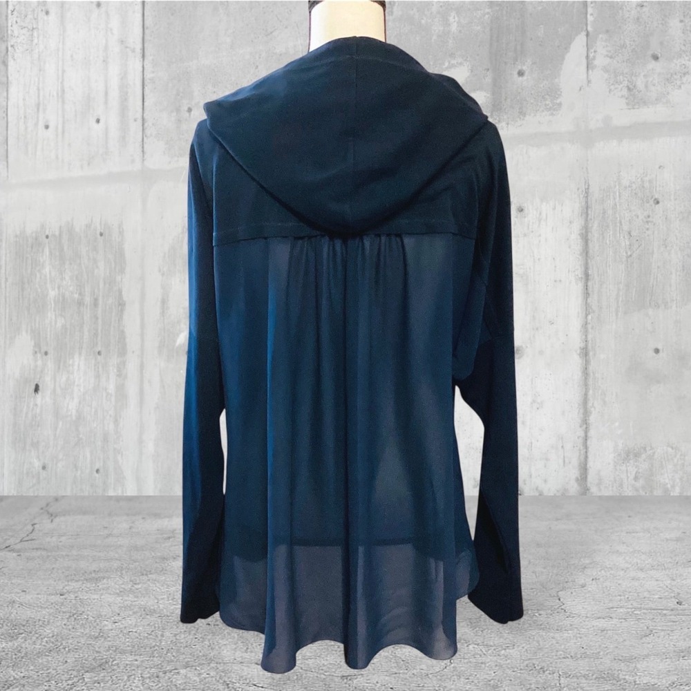 SAGA Women's Long Sleeve Jacket w Hood Mixed Media Contrasting Fabric Blue Size3 - Picture 3 of 11